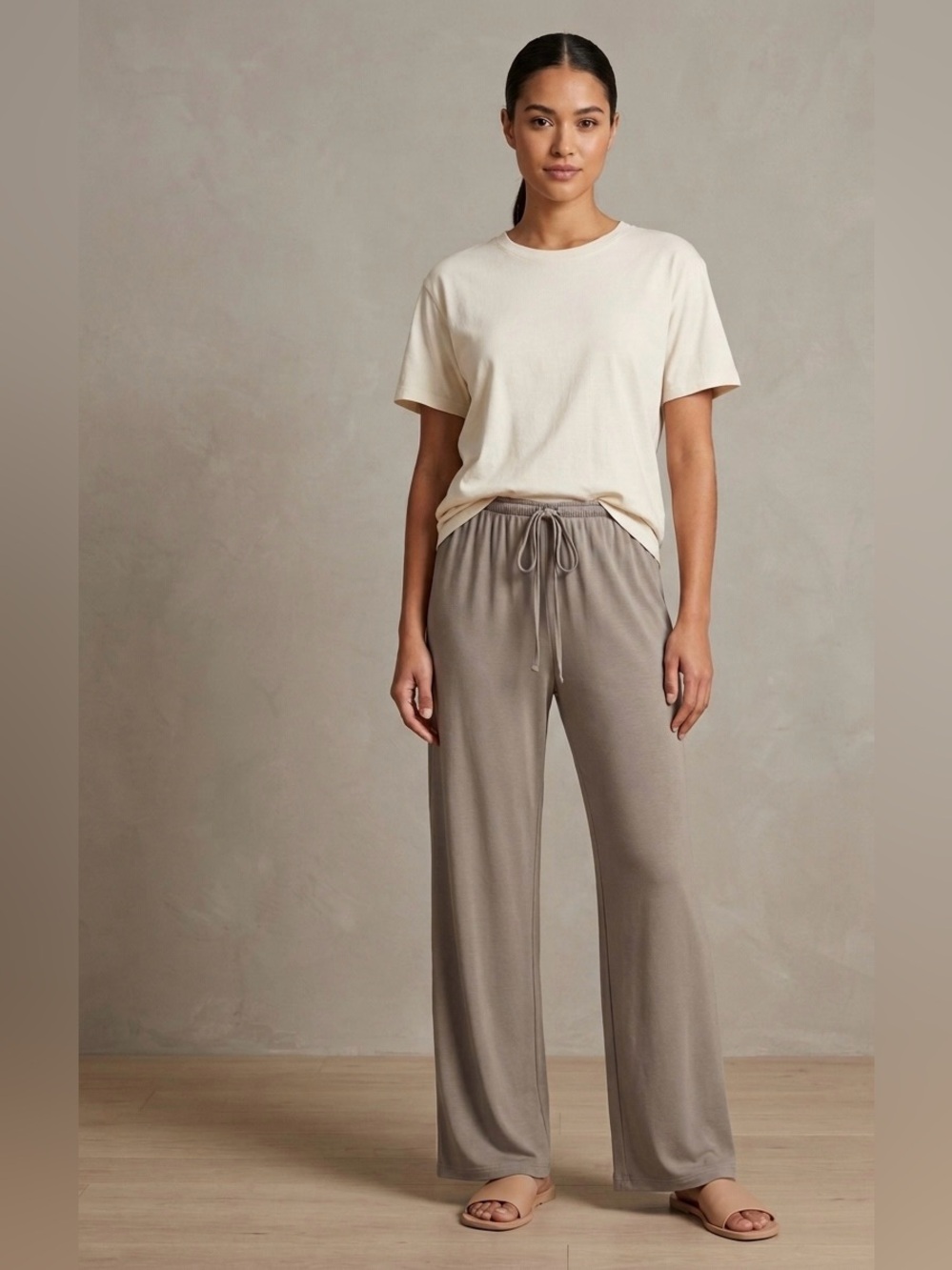Zara Drawstring Cotton Pants – Taupe, Size Medium
